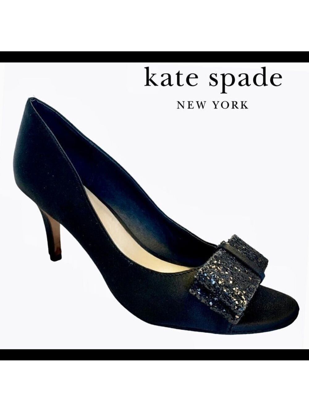 Kate Spade glitter bow peep toe heels size 6 1/2